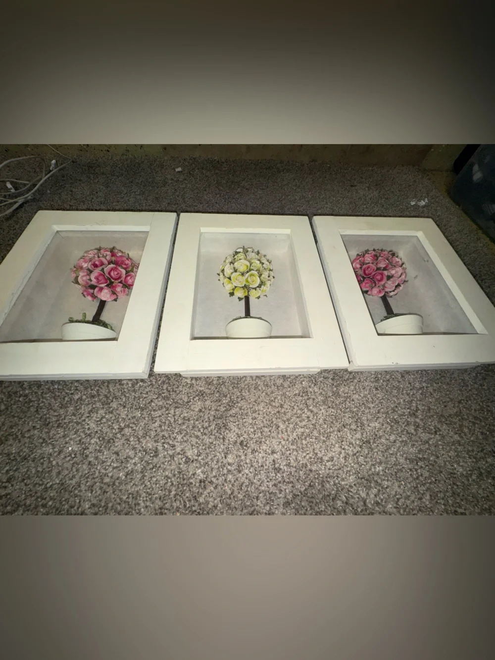 Framed Topiary Wall Art Set - Pink & Cream Floral Shadow Boxes